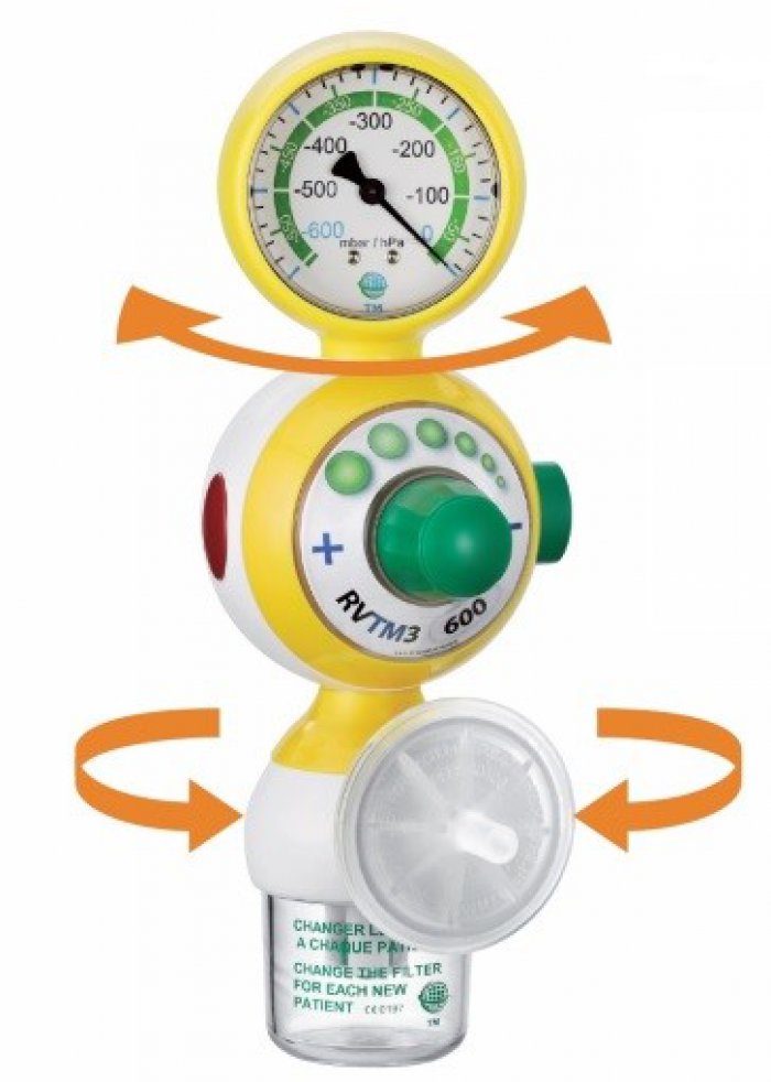 RVTM3 vacuum regulator without quick coupling, with 100 ml safety jar